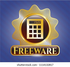  Gold emblem or badge with calculator icon and Freeware text inside