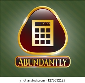  Gold emblem or badge with calculator icon and Abundantly text inside