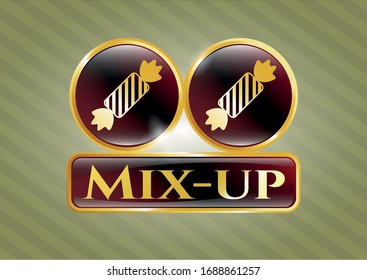  Gold emblem or badge with candy icon and Mix-up text inside
