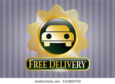  Gold emblem or badge with car seen from front icon and Free Delivery text inside
