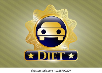  Gold emblem or badge with car seen from front icon and Diet text inside