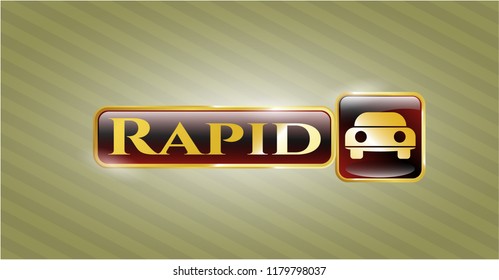  Gold emblem or badge with car seen from front icon and Rapid text inside