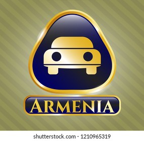  Gold emblem or badge with car seen from front icon and Armenia text inside