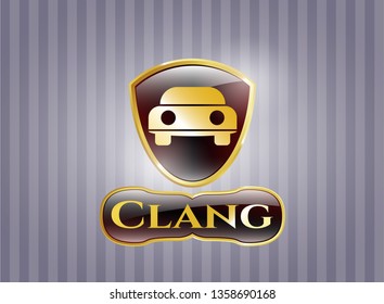  Gold emblem or badge with car seen from front icon and Clang text inside