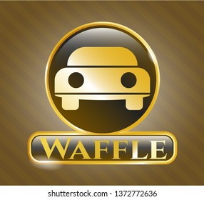  Gold emblem or badge with car seen from front icon and Waffle text inside