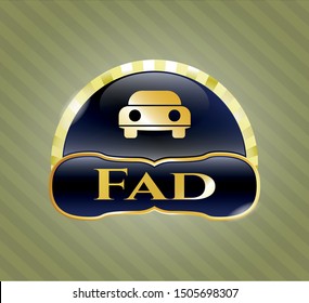  Gold emblem or badge with car seen from front icon and Fad text inside