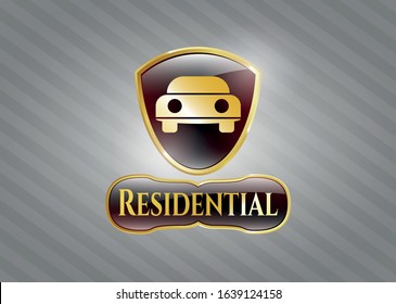  Gold emblem or badge with car seen from front icon and Residential text inside