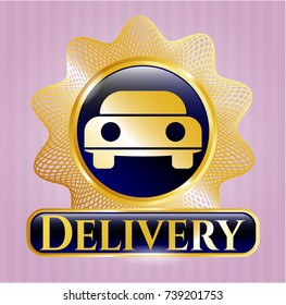  Gold emblem or badge with car seen from front icon and Delivery text inside