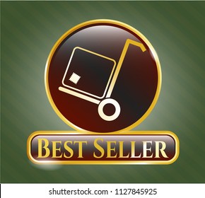  Gold emblem or badge with cargo icon and Best Seller text inside
