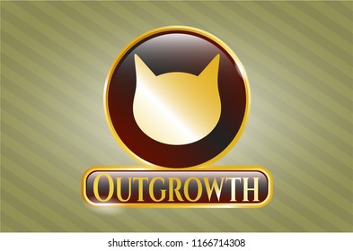  Gold emblem or badge with cat face icon and Outgrowth text inside