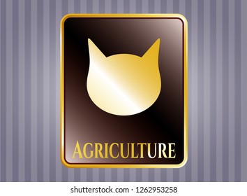  Gold emblem or badge with cat face icon and Agriculture text inside