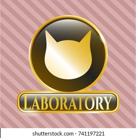  Gold emblem or badge with cat face icon and Laboratory text inside