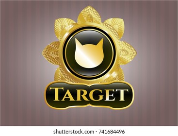  Gold emblem or badge with cat face icon and Target text inside