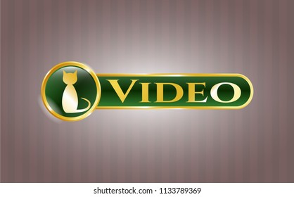  Gold emblem or badge with cat icon and Video text inside