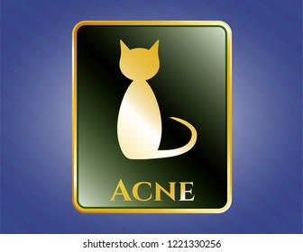  Gold emblem or badge with cat icon and Acne text inside