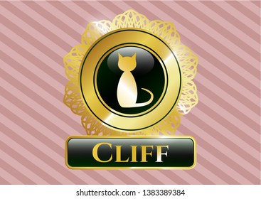  Gold emblem or badge with cat icon and Cliff text inside