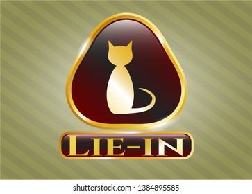  Gold emblem or badge with cat icon and Lie-in text inside