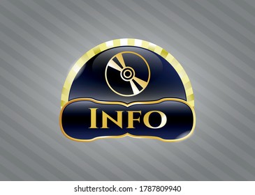Gold emblem or badge with CD or DVD disc icon and Info text inside