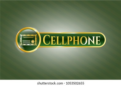    Gold emblem or badge with certificate icon and Cellphone text inside