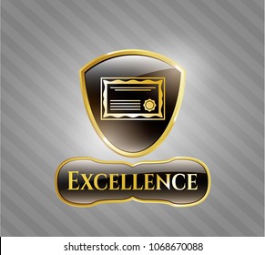    Gold emblem or badge with certificate icon and Excellence text inside