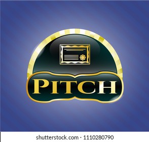   Gold emblem or badge with certificate icon and Pitch text inside