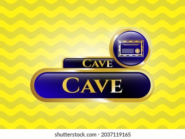 Gold emblem or badge with certificate icon and Cave text inside
