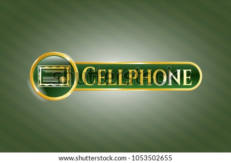    Gold emblem or badge with certificate icon and Cellphone text inside