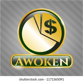  Gold emblem or badge with chart icon and Awoken text inside