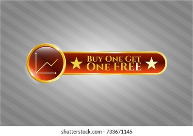  Gold emblem or badge with chart icon and Buy one get One Free text inside