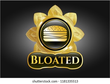  Gold emblem or badge with cheeseburger icon and Bloated text inside