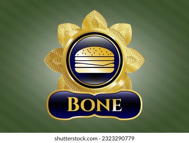Gold emblem or badge with cheeseburger icon and Bone text inside