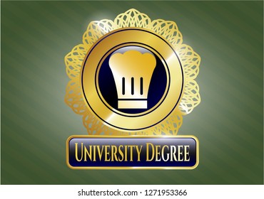  Gold emblem or badge with chef hat icon and University Degree text inside