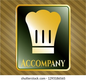  Gold emblem or badge with chef hat icon and Accompany text inside