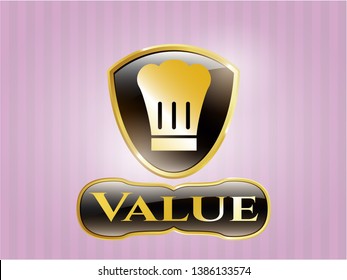  Gold emblem or badge with chef hat icon and Value text inside