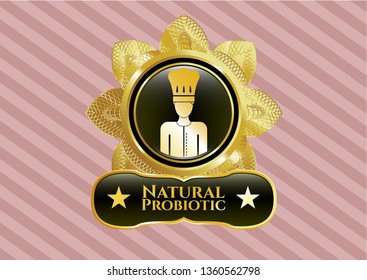  Gold emblem or badge with chef icon and Natural Probiotic text inside