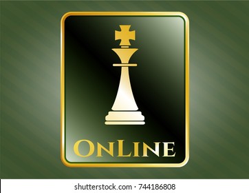  Gold emblem or badge with chess king icon and Online text inside