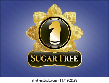  Gold emblem or badge with chess knight icon and Sugar Free text inside
