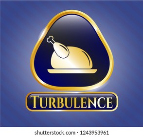  Gold emblem or badge with chicken dish icon and Turbulence text inside