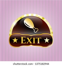  Gold emblem or badge with chicken leg icon and Exit text inside