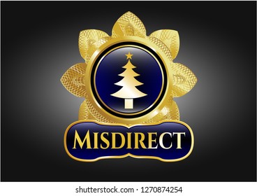  Gold emblem or badge with christmas tree icon and Misdirect text inside
