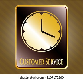   Gold emblem or badge with clock, time icon and Customer Service text inside