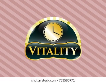  Gold emblem or badge with clock, time icon and Vitality text inside
