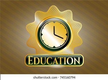  Gold emblem or badge with clock, time icon and Education text inside