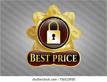  Gold emblem or badge with closed lock icon and Best Price text inside