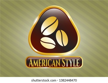  Gold emblem or badge with coffee bean icon and American Style text inside