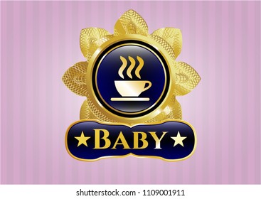   Gold emblem or badge with coffee cup icon and Baby text inside