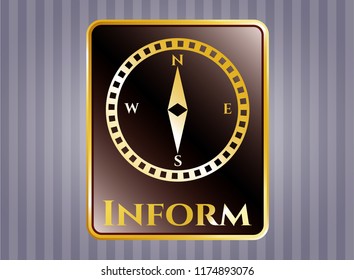  Gold emblem or badge with compass icon and Inform text inside