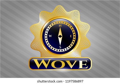  Gold emblem or badge with compass icon and Wove text inside
