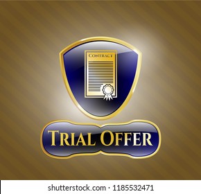  Gold emblem or badge with contract icon and Trial Offer text inside