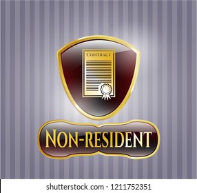  Gold emblem or badge with contract icon and Non-resident text inside